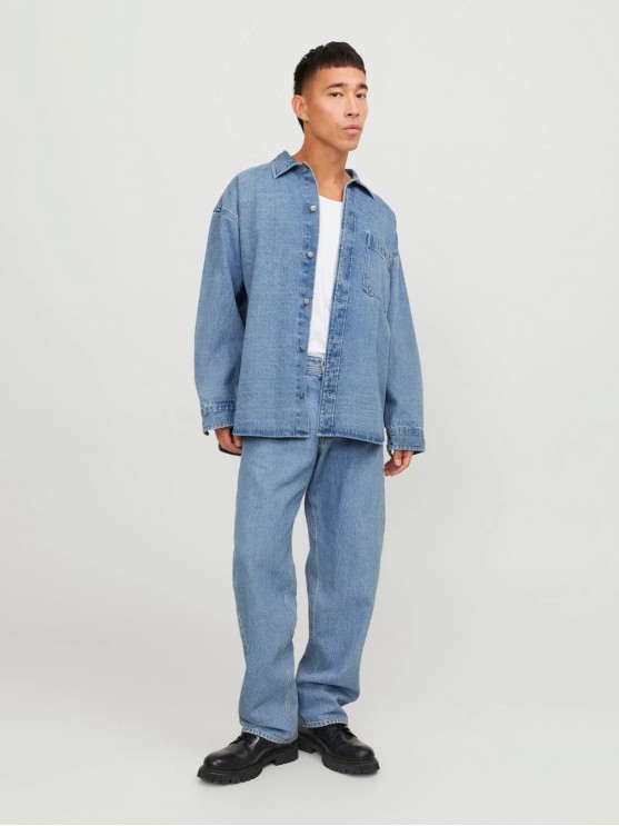 Upgrade Your Style with Jack Jones' Long-Sleeved Denim Shirt in Light Blue