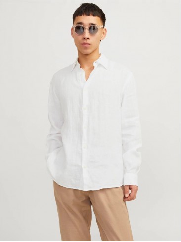 Jack Jones Bright White REL Long Sleeve Linen Shirt