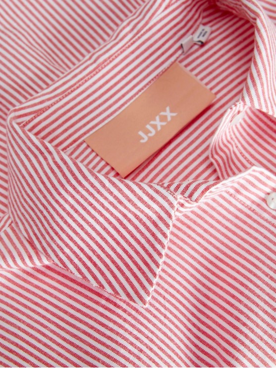 Оверсайз сорочка в смужку червоного кольору від JJXX для жінок з довгим рукавом