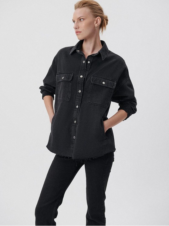 Mavi Women's Denim Shirt with Long Sleeves in Grey