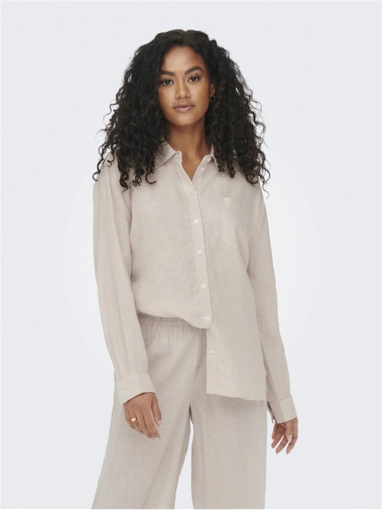 Stylish Long-Sleeved Beige Linen Shirt for Women by Only