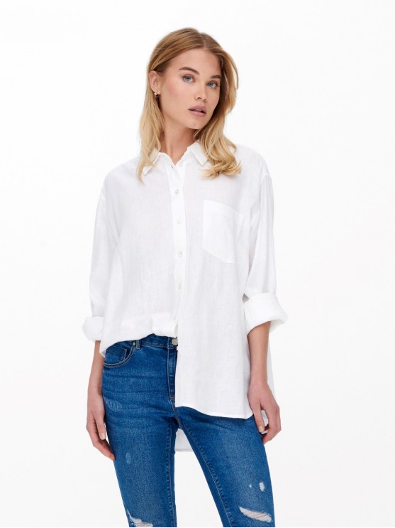 Жіноча сорочка Only з довгим рукавом, білого кольору.
