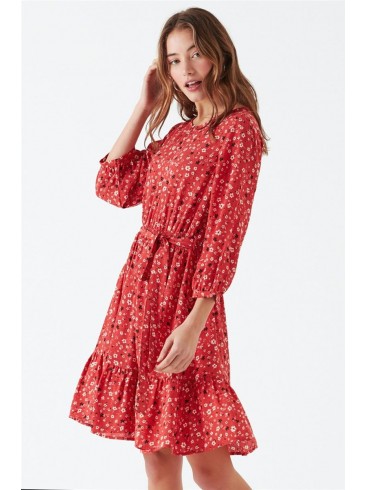 Платье с красным цветочным принтом - 130708-30228 Mavi