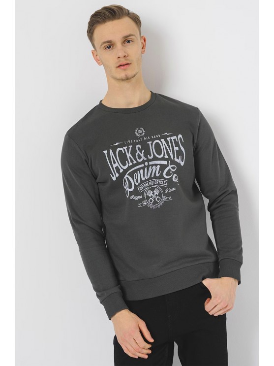 Shop the Latest Men's Gray Sweatshirt with English Print by Jack Jones