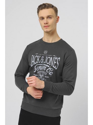 sweatshirt, print, grey, Jack Jones, 12251309 Black Sand