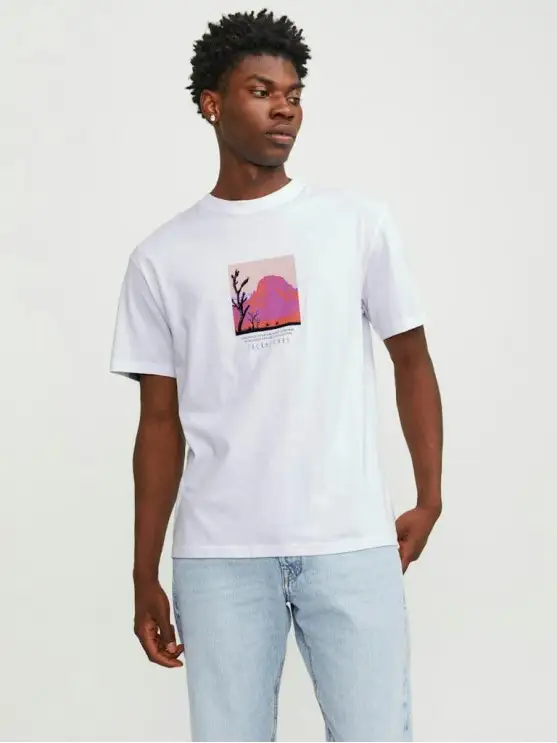 Bright White Printed T-shirts - Jack & Jones 12253613